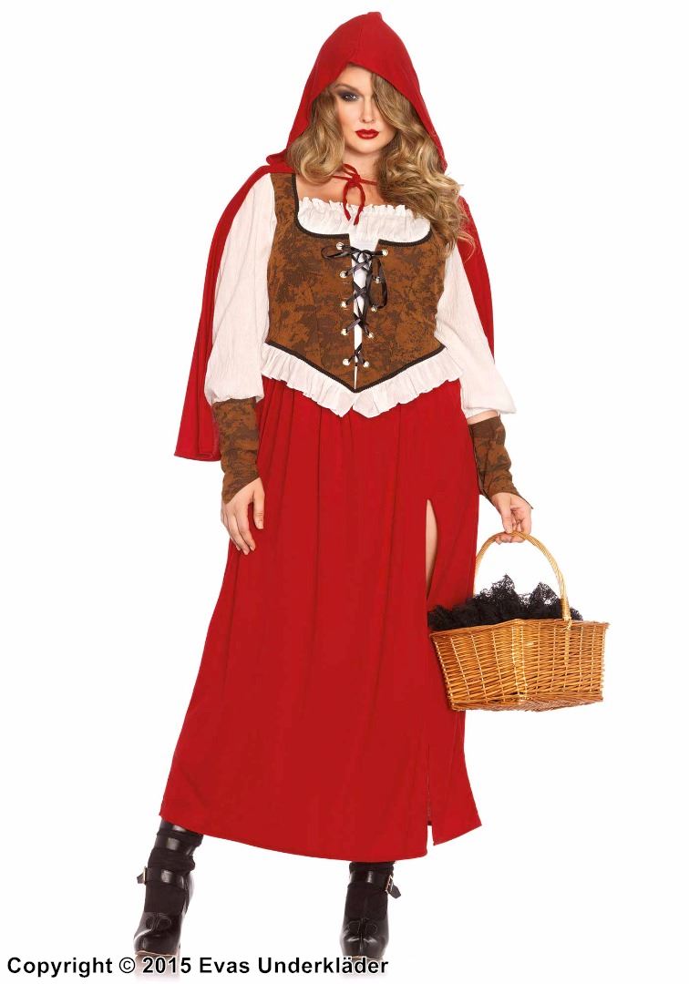 Rotkäppchen, Kostüm-Kleid, Schnürung, hoher Schlitz, XL bis 4XL